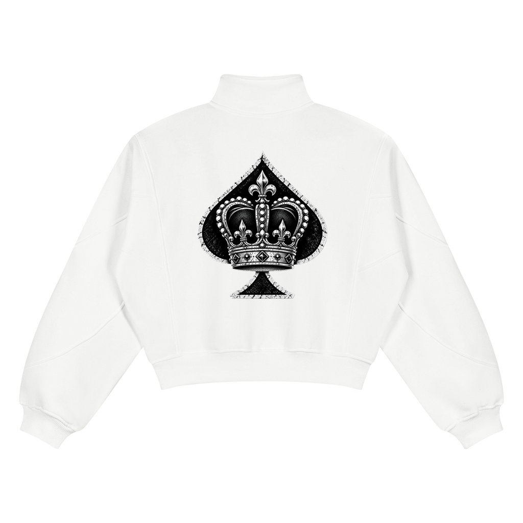 Women’s Queen of Spades symbol Loose Fleece Quarter-Zip Sweatshirt
