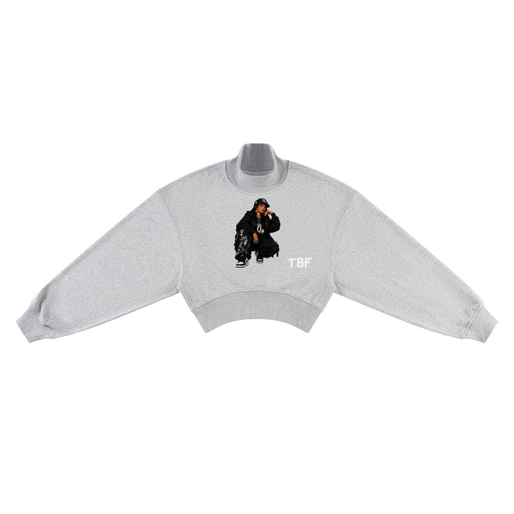 Queen of Spades Crop Mock Neck Sweatshirt