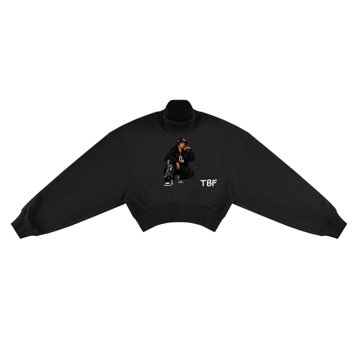 Queen of Spades Crop Mock Neck Sweatshirt