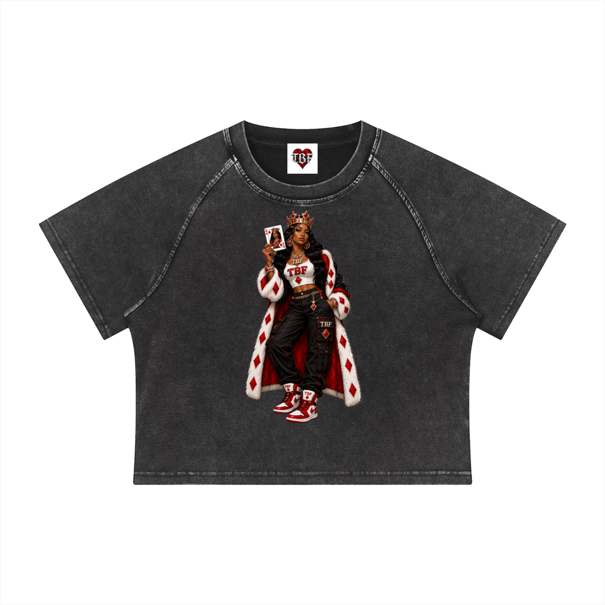 Queen of Diamonds Mineral Wash Raglan Crop T-Shirt