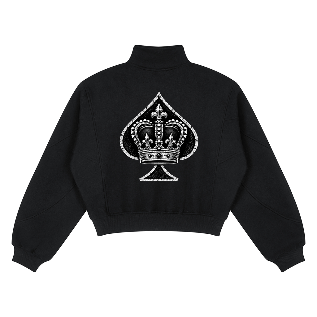 Women’s Queen of Spades symbol Loose Fleece Quarter-Zip Sweatshirt